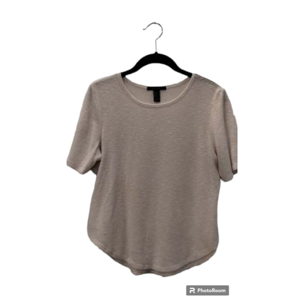 Forever 21 Womens Small Heathered Beige Tan Rib Knit Short Sleeve Top Curved Hem